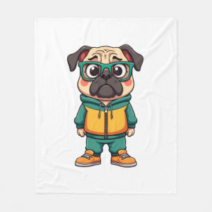 Couverture Polaire Graphisme de mode streetwear de chien de pug hipst
