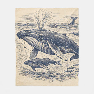Couverture Polaire Gravure vintage de groupe de baleines à bosse