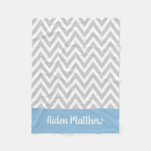 Couverture Polaire Gray and Blue Chevron Nom du bébé Monogrammé