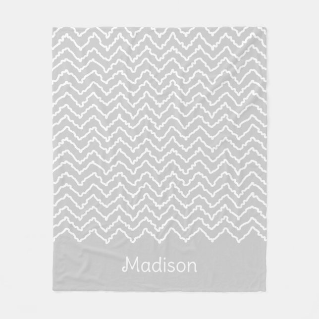 Couverture Polaire Gray And White Squiggly Chevron Zigzag Pattern (Devant)