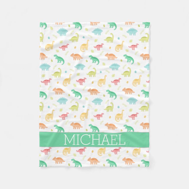 Couverture Polaire Green Blue Dinosaur Motif Nom personnalisé (Devant)