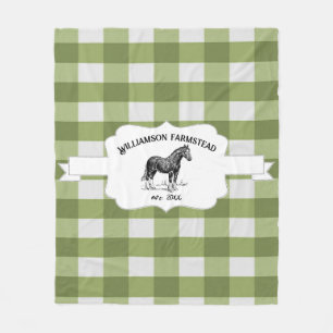 Couverture Polaire Green Buffalo Plaid Farm Horse Fleece Blanche