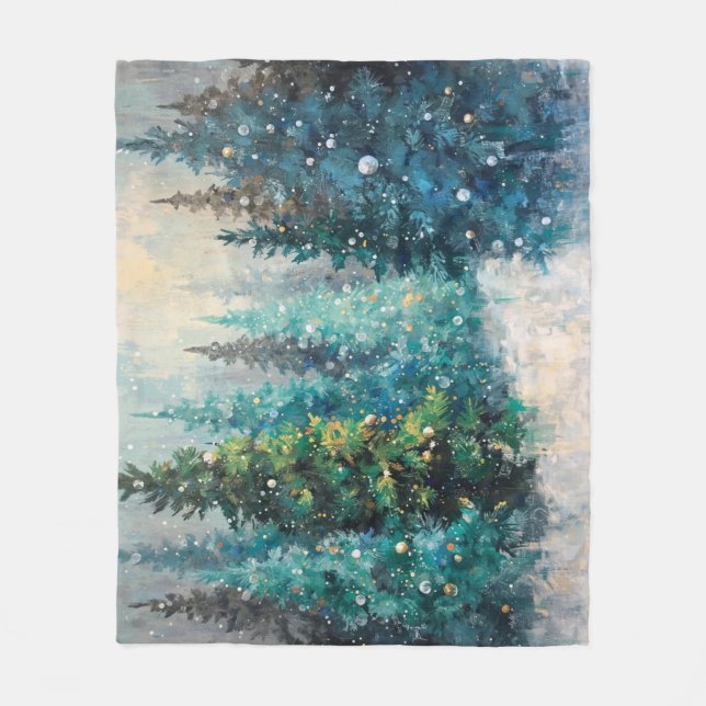Couverture Polaire Green Christmas Trees Winter Forest (Devant)