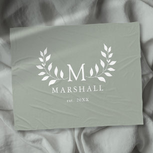 Couverture Polaire Green Elegant Moderne Floral Monogramme Nom de fam
