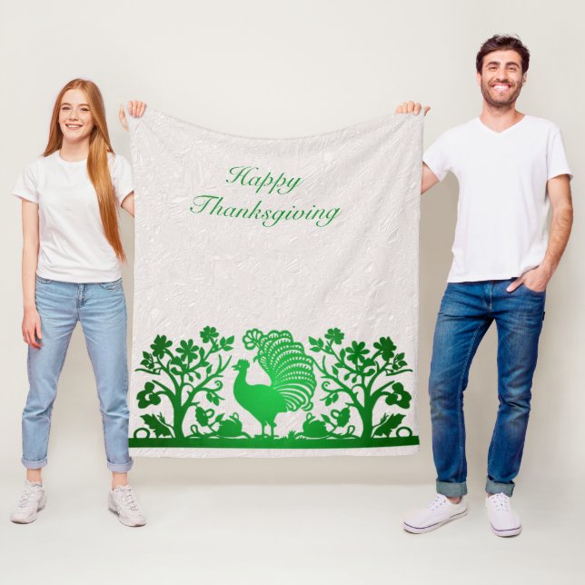 Couverture Polaire Green Thanksgiving Turquie Floral Fleece Blanche (En situation)