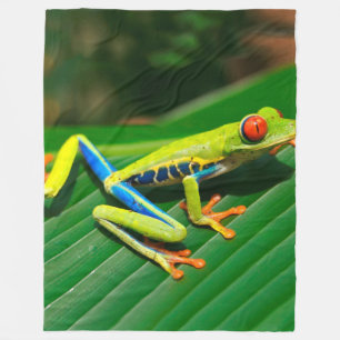 Couverture Polaire Grenouille d'arbre aux yeux rouges de vert