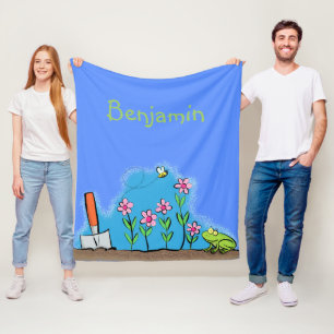 Couverture Polaire Grenouille mignonne et abeille dans le jardin dess