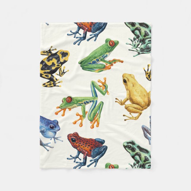 Couverture Polaire Grenouilles sur blanc naturel (Devant)