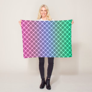 Couverture Polaire Grille dégradée à damiers motif tartan plaid rose