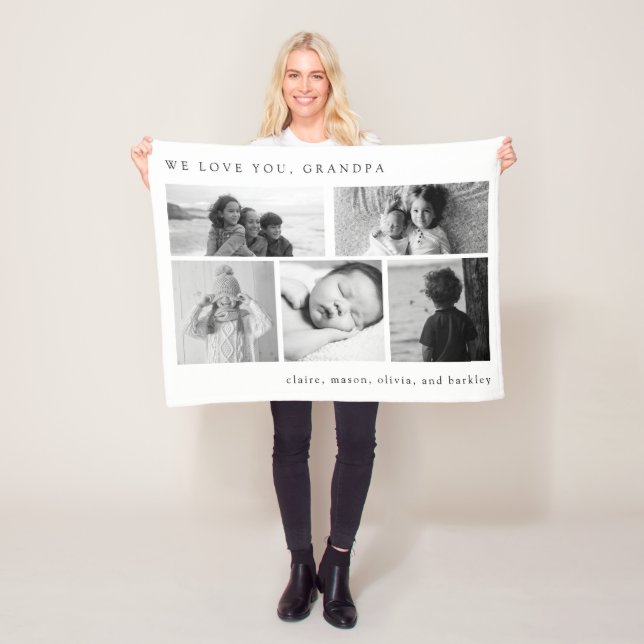 Couverture Polaire Grille multiphoto simple en noir et blanc | Grand- (En situation)