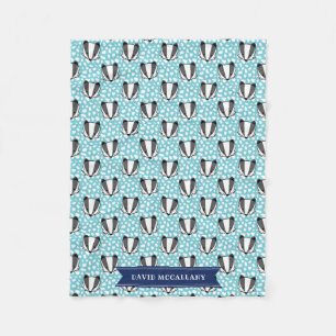 Couverture Polaire Gris blanc bleu - motif de blaireau - nom