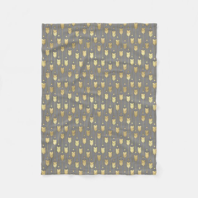 Couverture Polaire Gris et motif de flèches d'or de Faux (Devant)