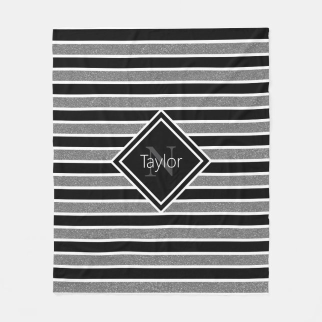 Couverture Polaire Gris noir Parties scintillant rayures Nom du monog (Devant)