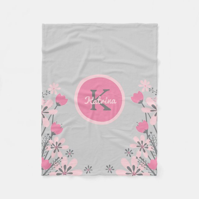 Couverture Polaire Gris rose personnalisé | Fleurs Nursery Girl (Devant)