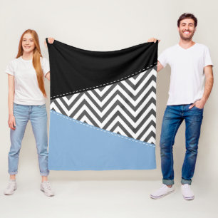 Couverture Polaire Gris Zigzag, Gris Chevron, Motif Zigzag, Bleu