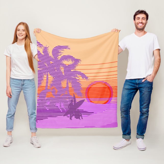 Couverture Polaire Gros coucher de soleil Surfers Hawaïens Violet (En situation)