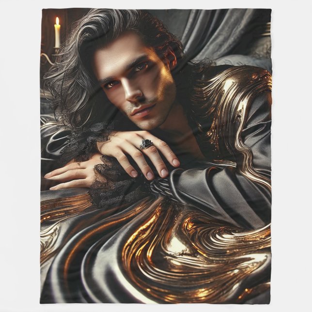 Couverture Polaire Grotte gothique Majesty-Luxueux noir & or (Devant)