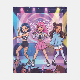 Couverture Polaire Groupe de filles KPop de dessin animé
