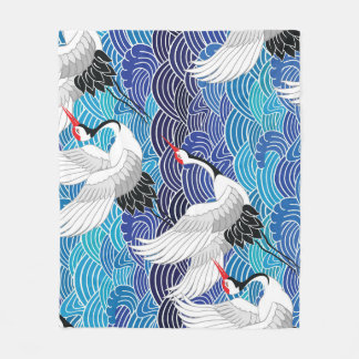 Couverture Polaire Grue japonaise : Motif orné d'oiseaux.