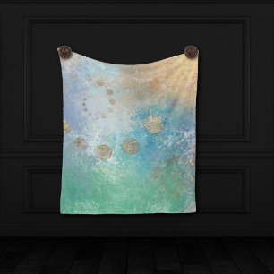 Couverture Polaire Grunge Côtière Aquarelle bleu et vert or