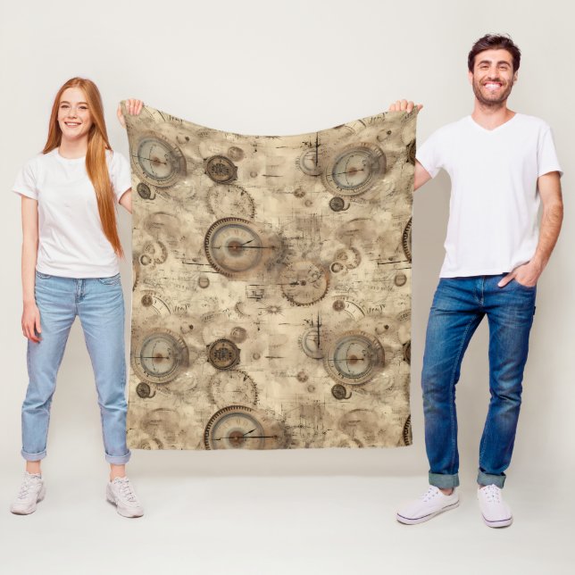 Couverture Polaire Grunge Rustic Steampunk Horloge (11) (En situation)