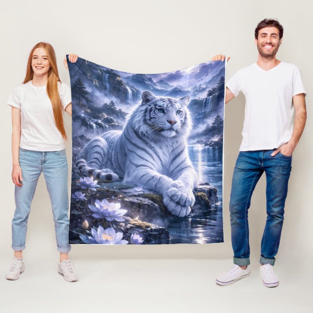 Couverture Polaire Guardian White Tiger – Silent Strength and Gentle  (En situation)
