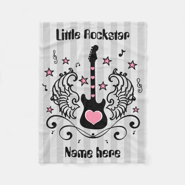 Couverture Polaire Guitare rose de vedette du rock avec des ailes (Devant)