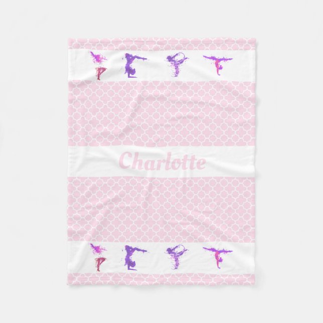 Couverture Polaire Gymnastique Girls Nom personnalisé Pink Quatrefoil (Devant)