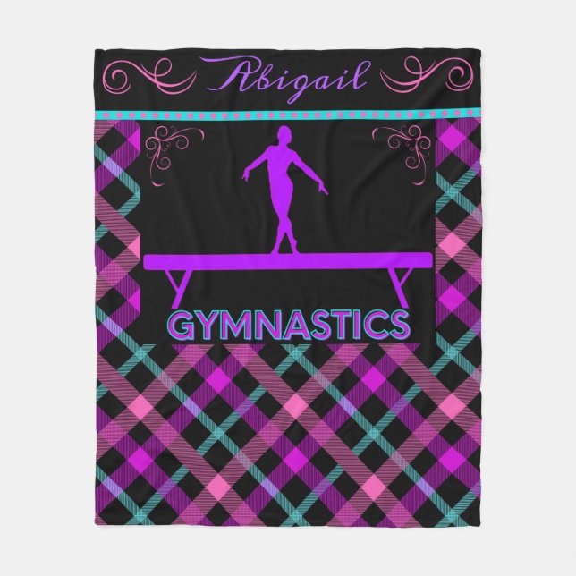 Couverture Polaire Gymnastique Poutrelle rose violet Turquoise Tartan (Devant)