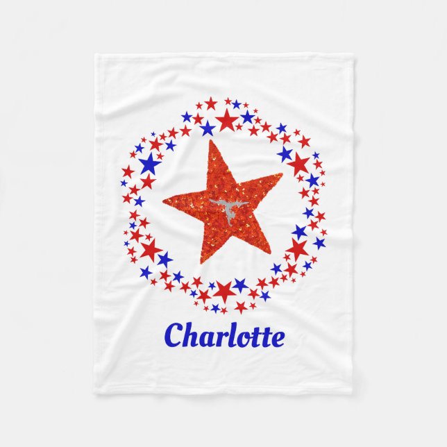 Couverture Polaire Gymnastique Stars Nom monogramme Rouge Blanc Bleu (Devant)