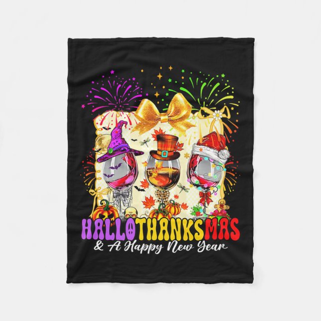 Couverture Polaire Hallothanksmas And A Happy New Year Wine Gles Fire (Devant)