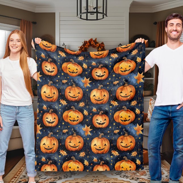 Couverture Polaire Halloween Citrouille de Jack-O-Lantern sur Lune mi (Cute Moonlit Jack-O-Lantern Pumpkins Halloween Fleece Blanket)