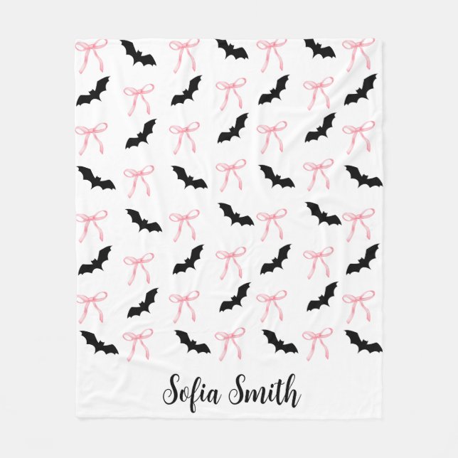 Couverture Polaire halloween Coquette arc rose et chauves-souris noir (Devant)