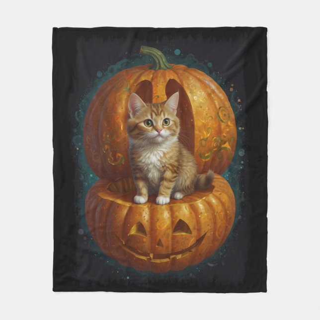 Couverture Polaire Halloween Ginger Tabby Kitten Vivre dans un Citrou (Devant)