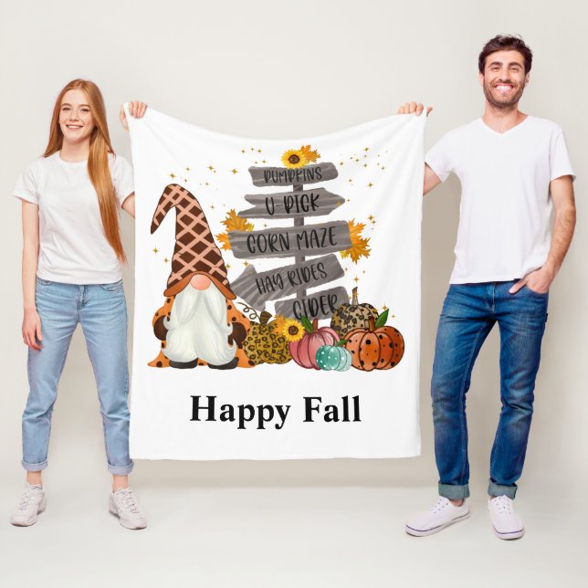 Couverture Polaire Halloween Gnomes, Happy Fall, Citrouille, Hayrides (En situation)