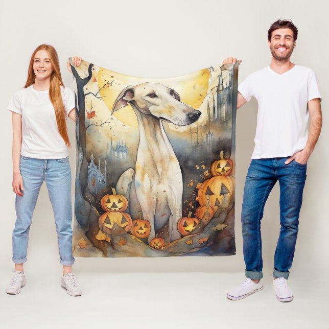 Couverture Polaire Halloween Greyhound Avec La Peur Citrouille (En situation)