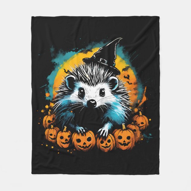 Couverture Polaire Halloween Hdgehog et citrouille mignon (Devant)