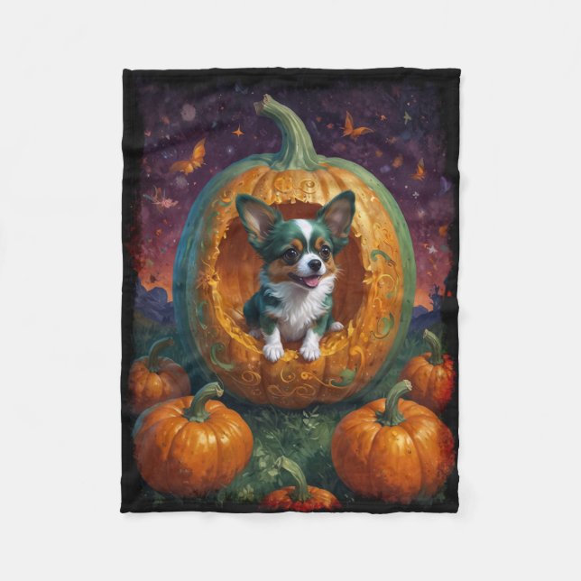 Couverture Polaire Halloween Papillon Chiot Vivre dans un Citrouille (Devant)
