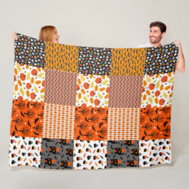 Couverture Polaire Halloween Patchwork Motif Fleece Blanche