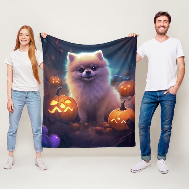 Couverture Polaire Halloween Poméranien Avec La Peur Citrouille (En situation)