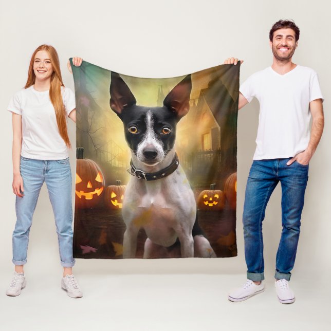 Couverture Polaire Halloween Rat Terrier Avec La Peur Citrouille (En situation)