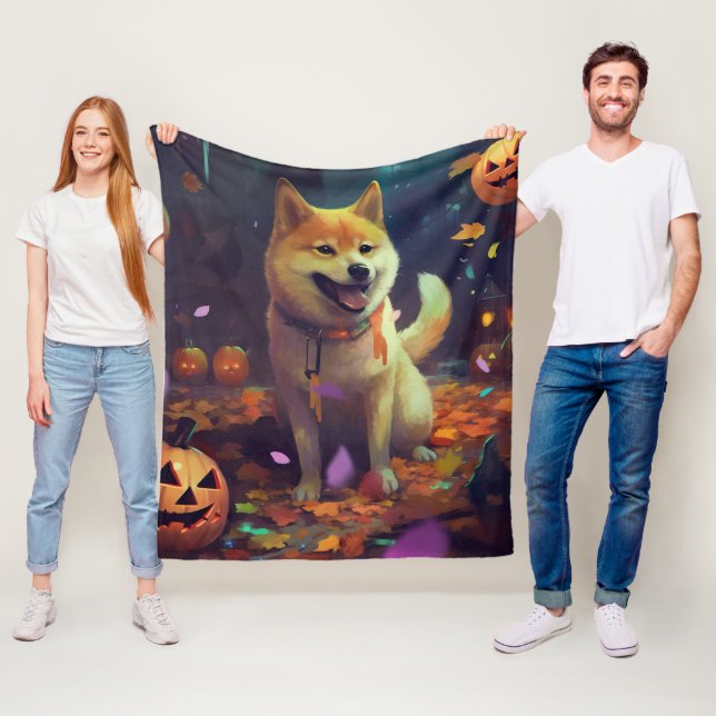 Couverture Polaire Halloween Shiba Inu Avec La Peur Citrouille (En situation)