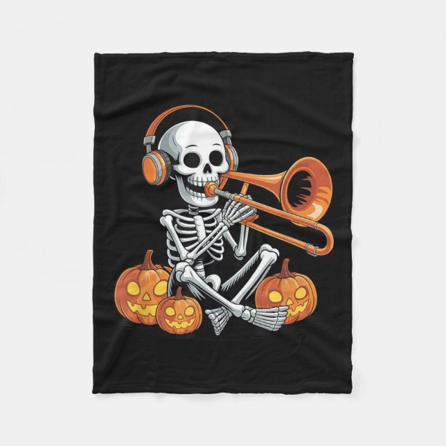 Couverture Polaire Halloween Skeleton Trombone Trombonist  (Devant)