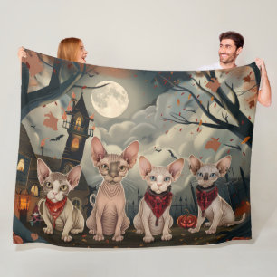 Couverture Polaire Halloween sphynx chats Éffrayant