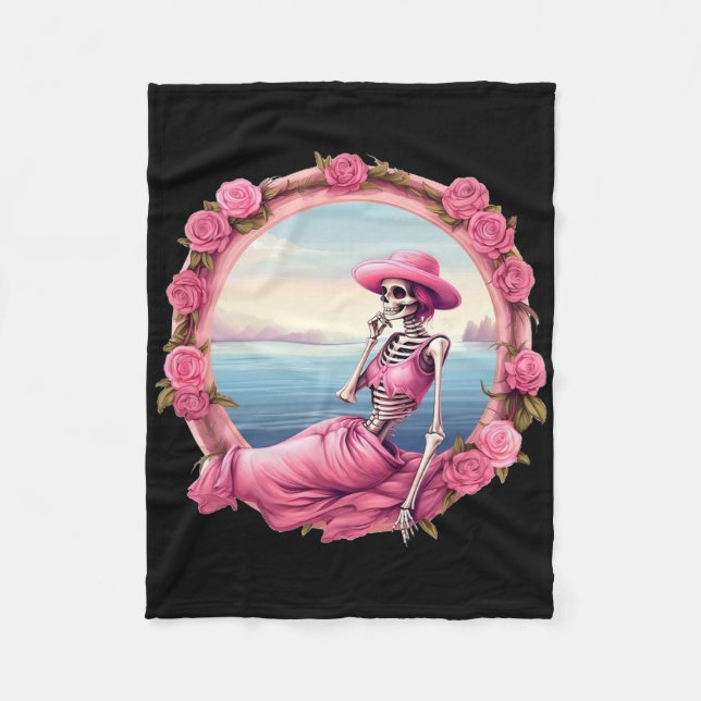 Couverture Polaire Halloween Squelette En Octobre Nous Portons Rose A (Devant)