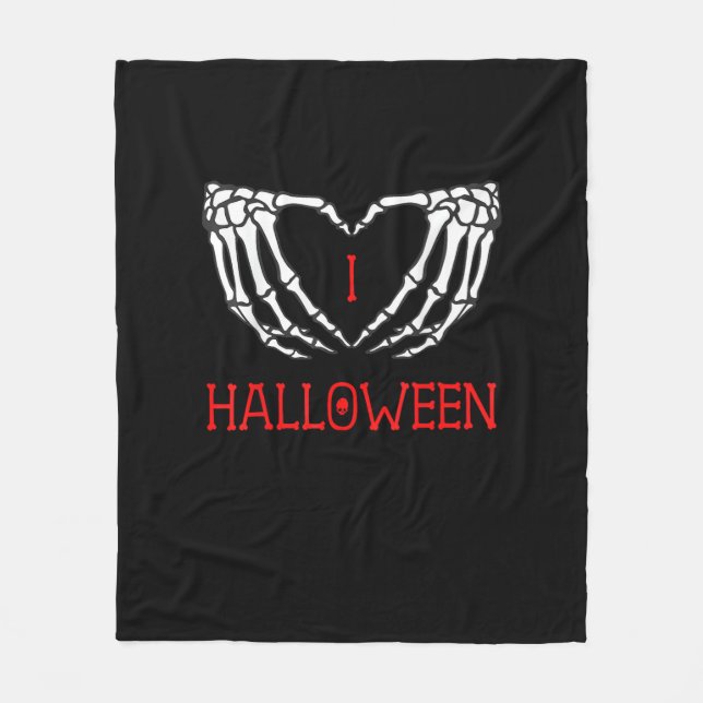 Couverture Polaire Halloween Squelette Mains Formant Coeur Gothique (Devant)