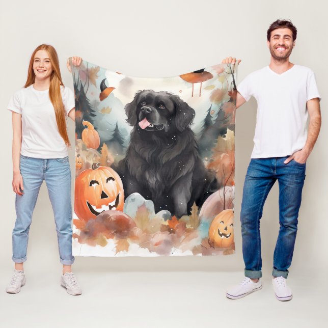 Couverture Polaire Halloween Terre-Neuve avec la peur Citrouille (En situation)