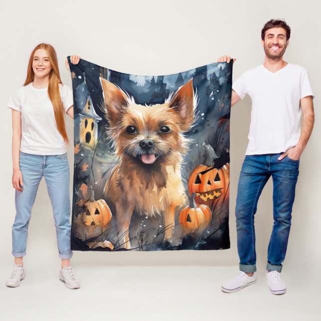 Couverture Polaire Halloween Terrier Australien Avec Peur Citrouille (En situation)