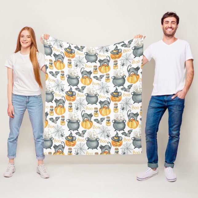 Couverture Polaire Halloween Whimsical Cauldron et Motif de chats (En situation)