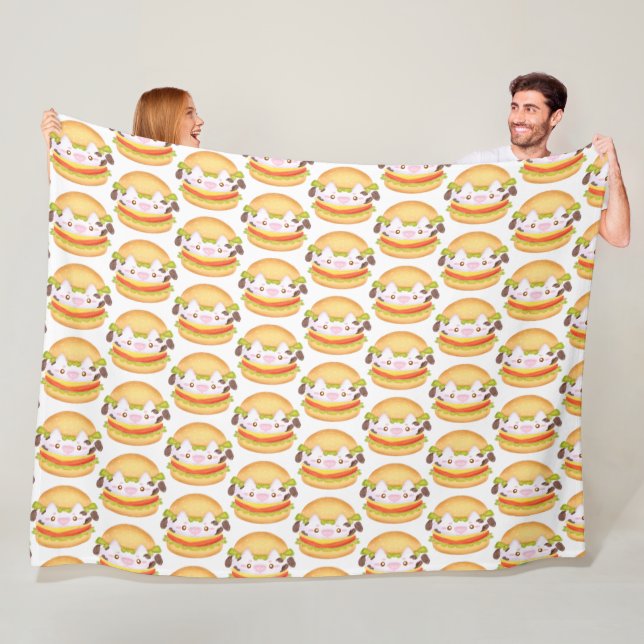 Couverture Polaire Hamburger de vache adorable (En situation)
